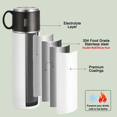 350ml Stainless Steel Bottle with Cup Lid - White