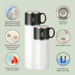 350ml Stainless Steel Bottle with Cup Lid - White