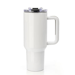 Mega 40oz Travel Mug with Plastic Handle - White