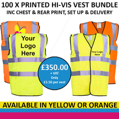 100 x Hi-Vis Vest Bundle inc front & rear print