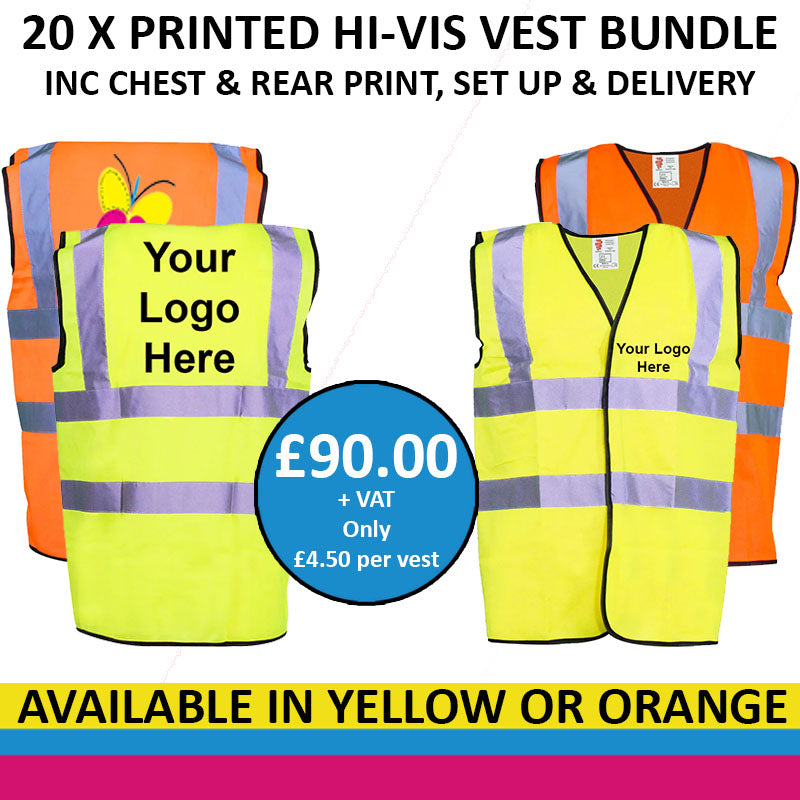 20 x Hi-Vis Vest Bundle inc front & rear print