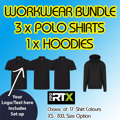 3+1 Mini Pack *£39.96 exc vat*  3 Polo Shirts + 1 Hoodie inc Embroidered Chest Logo