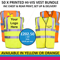 50 x Hi-Vis Vest Bundle inc front & rear print